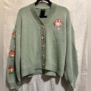 Hot topic embroidered hello kitty mushroom cardigan size m